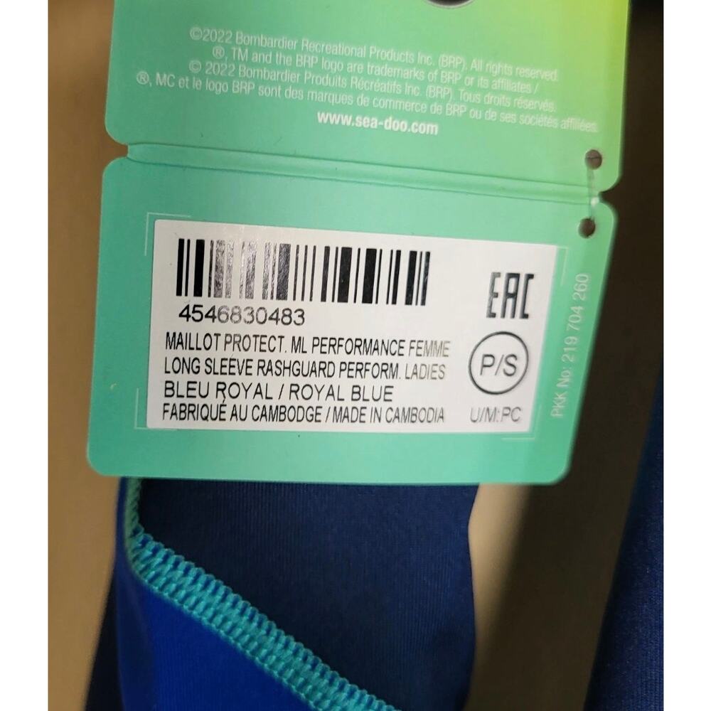 Women's Sea-Doo Long Sleeve Swimsuit Top 50 UV Protection Blue Sz S / P NWT - Picture 8 of 10